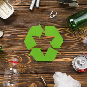 various-reusable-trash-around-recycling-symbol